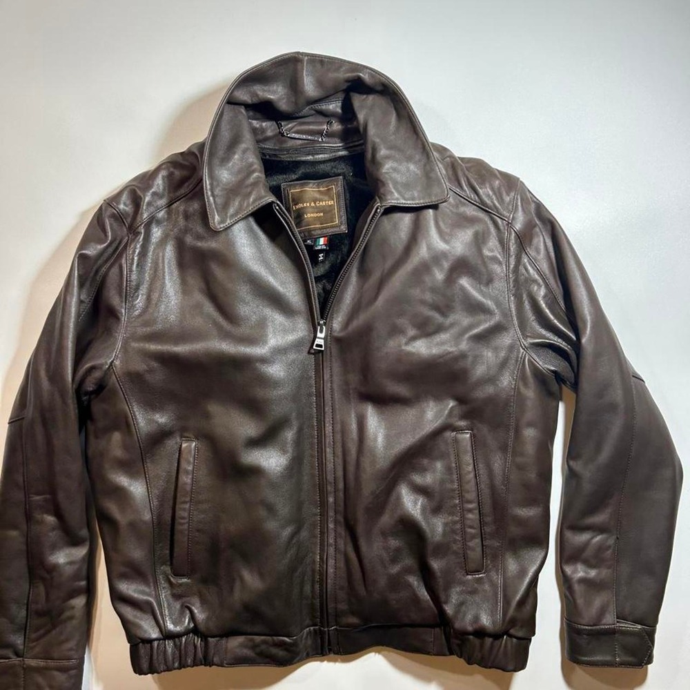 Knoles & Carter London Italian Lambskin Leather Jacket Mens XL Brown